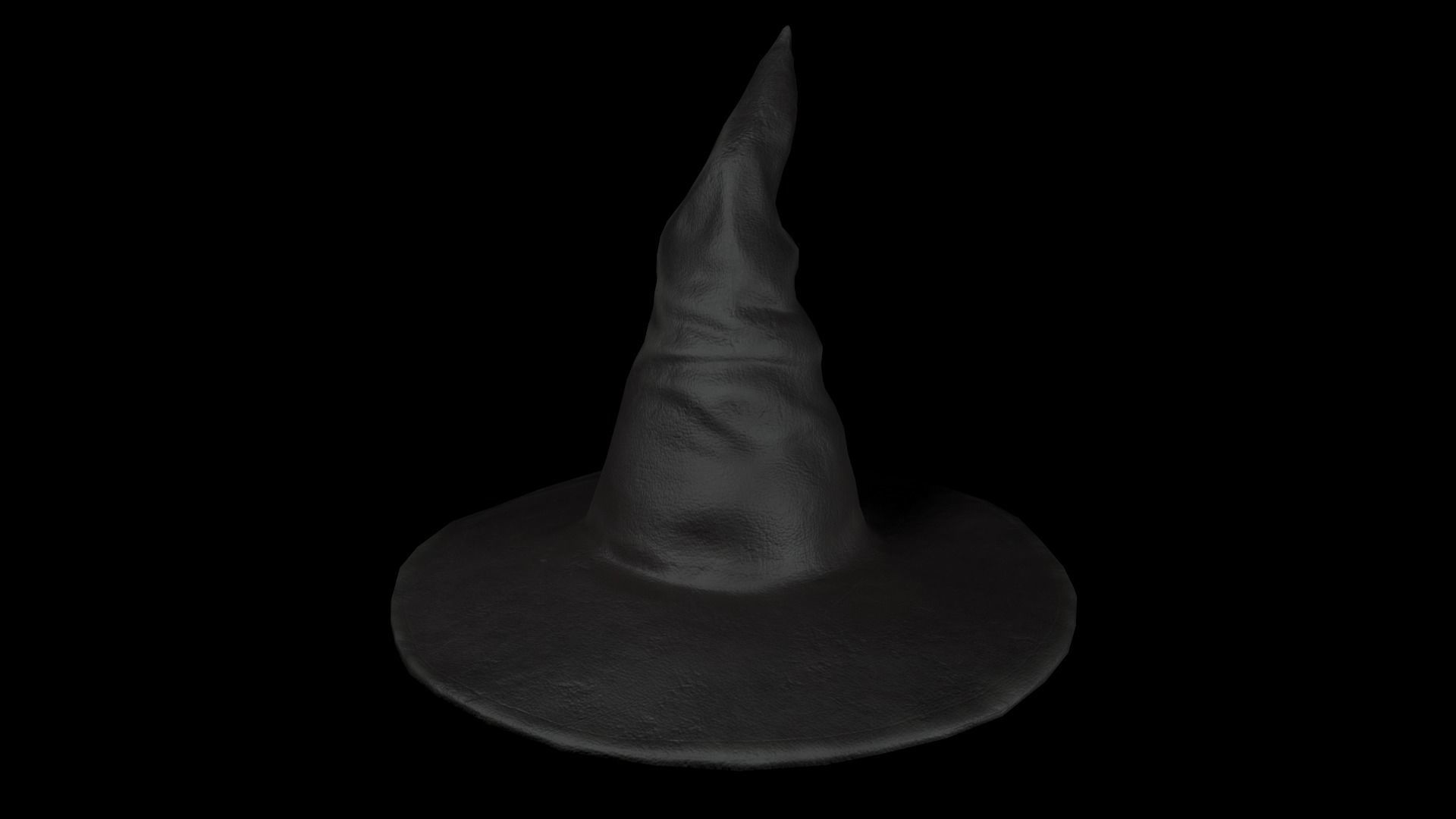 Old Black leather witch hat with removable strap Low-poly 3D model_6
