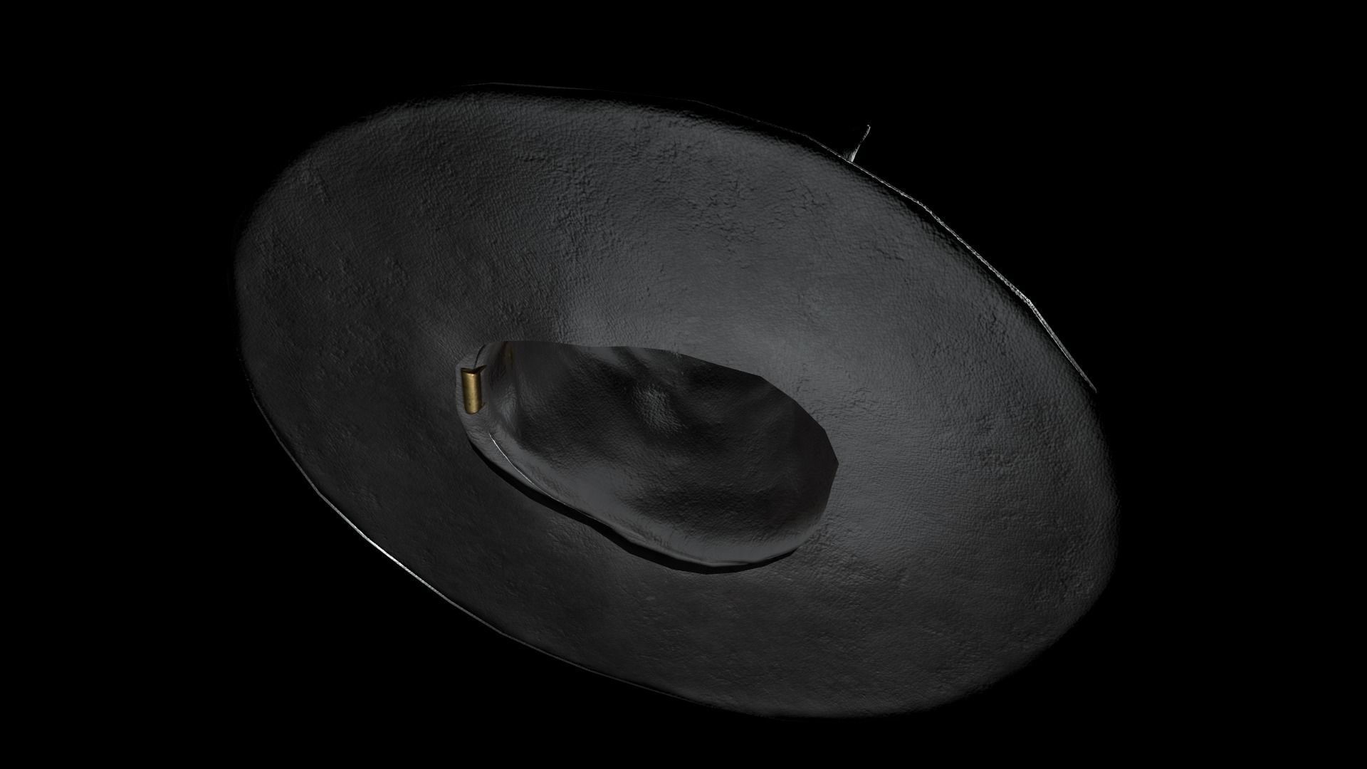 Old Black leather witch hat with removable strap Low-poly 3D model_4