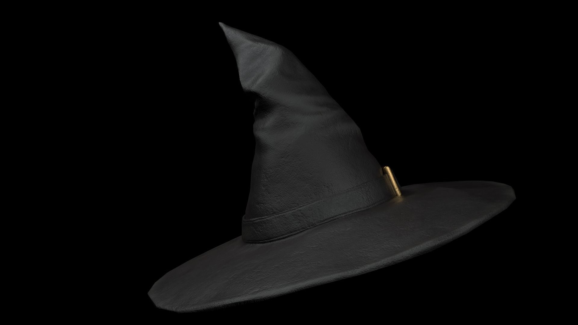 Old Black leather witch hat with removable strap Low-poly 3D model_3