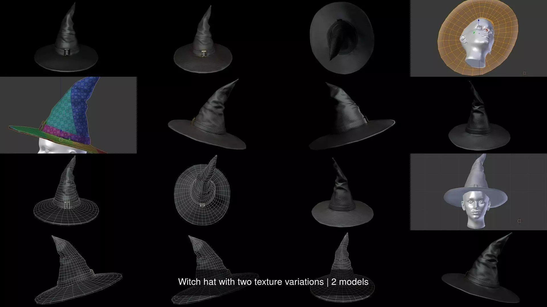 Witch hat with two texture variations 3D Model Collection_1