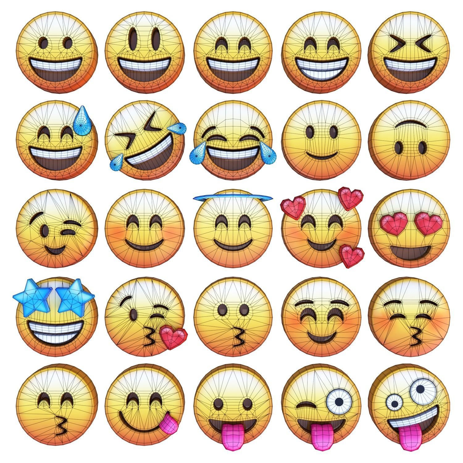 3D Emoji Set With 25 Emojis Low-poly 3D model_3
