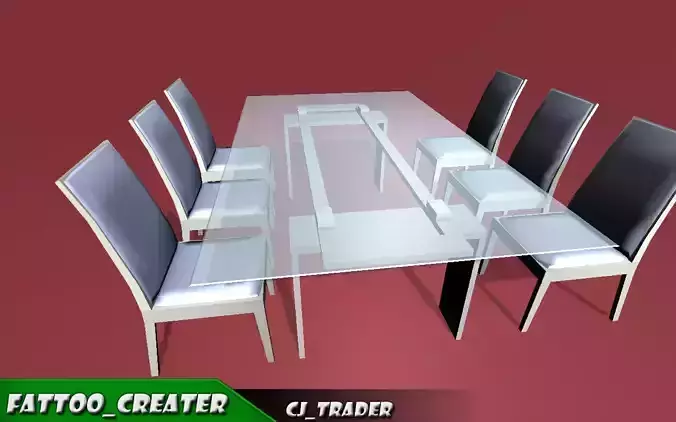 Dining-Table Set Low-Poly 3D Model dining table and chairs