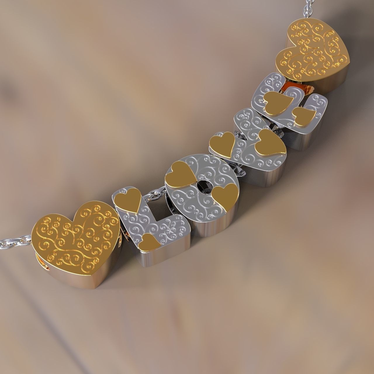 L O V E pendant love necklace 3D print model_1