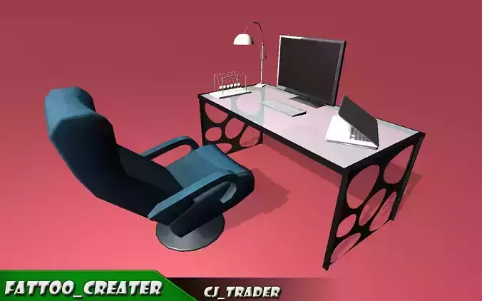 Computer cabinet table 3D model low poly