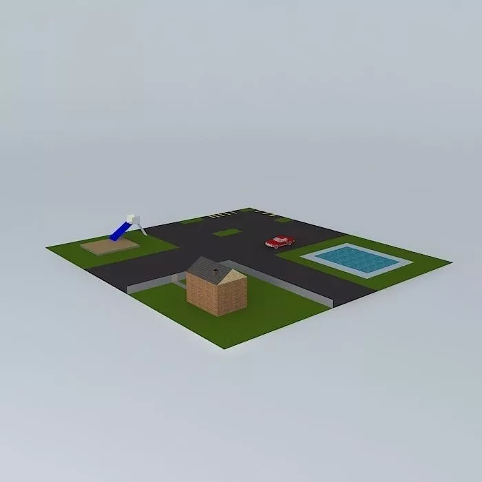 A Park house and car on grassy area Free 3D model