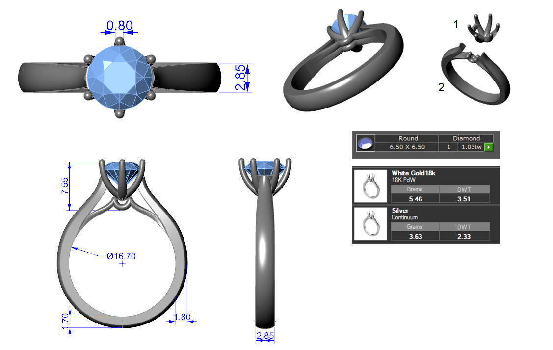 Julie solitaire ring size M  3D print model_1