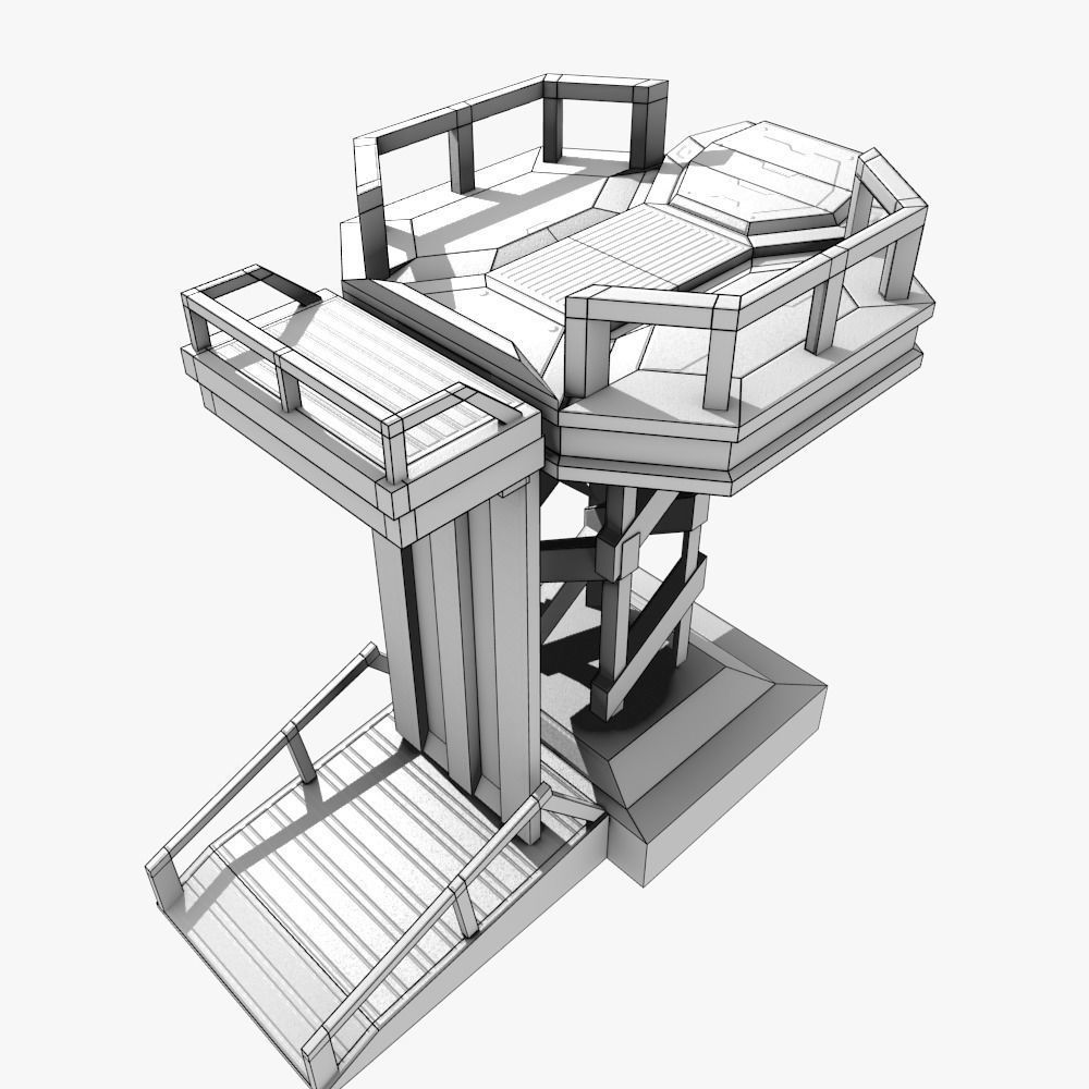 Low-poly Sci-fi Spaceship Base Low-poly 3D model_6