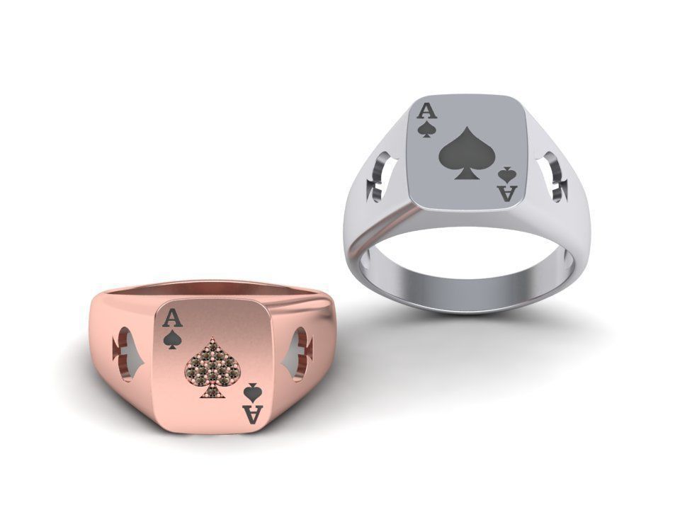 Ace Poker ring 3dmodel Enameled or with Diamonds 3D print model_2