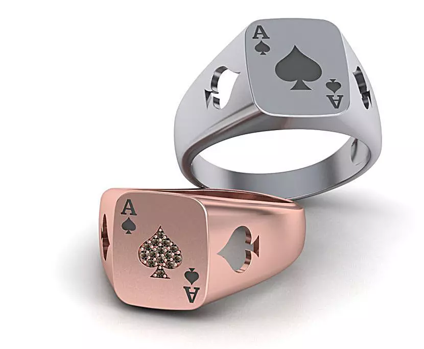 Ace Poker ring 3dmodel Enameled or with Diamonds 3D print model_0