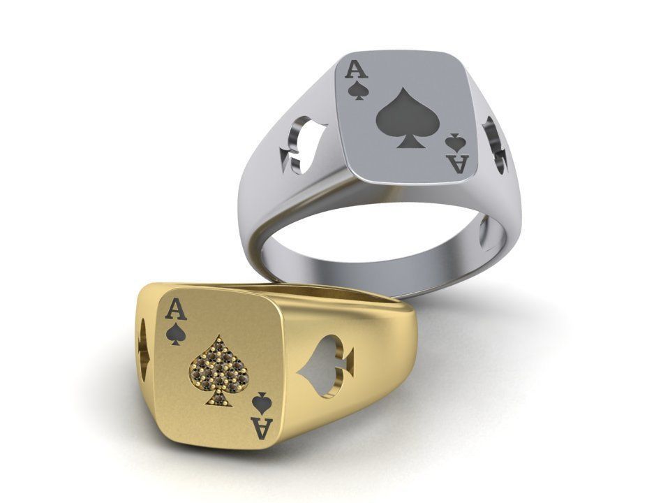 Ace Poker ring 3dmodel Enameled or with Diamonds 3D print model_3