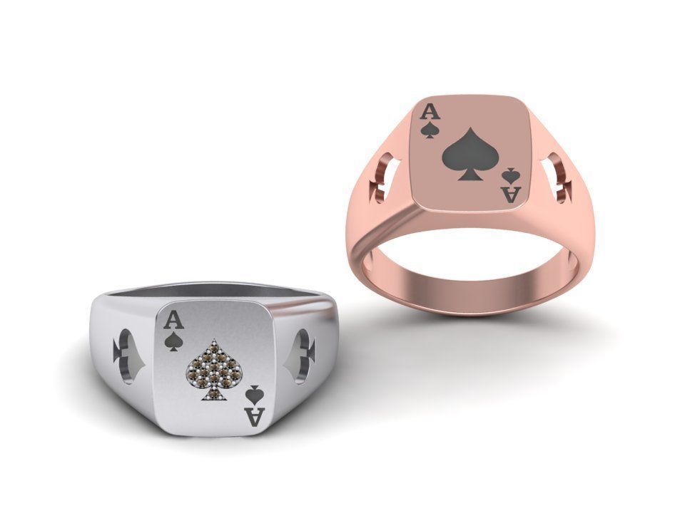 Ace Poker ring 3dmodel Enameled or with Diamonds 3D print model_1