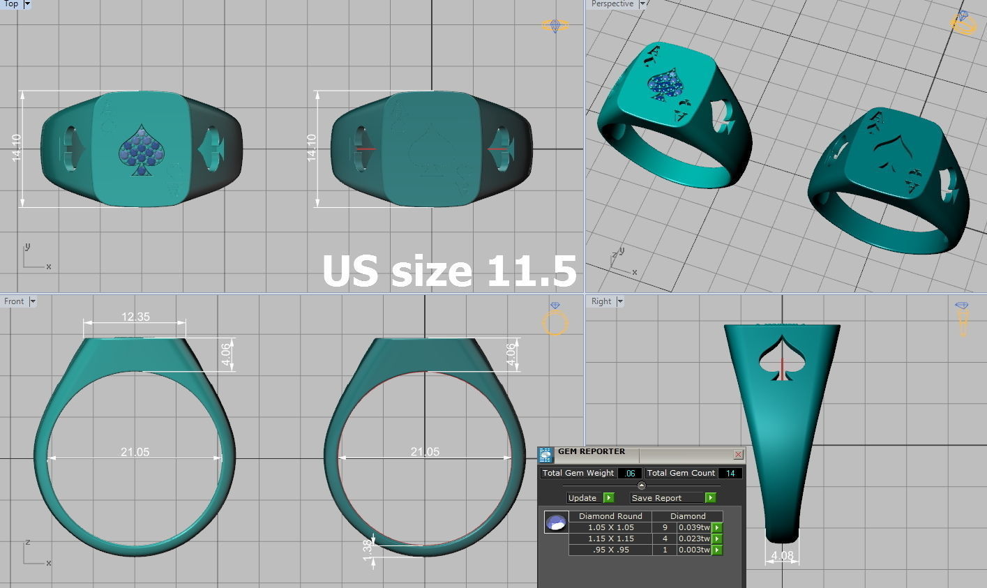 Ace Poker ring 3dmodel Enameled or with Diamonds 3D print model_12