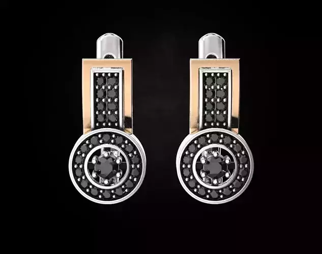 Stylish two metal earrings with diamonds 469