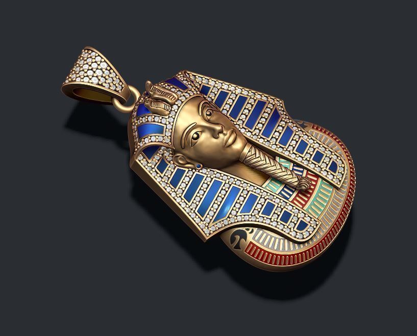 Pharaoh pendant with gems and enamel 3D print model_4