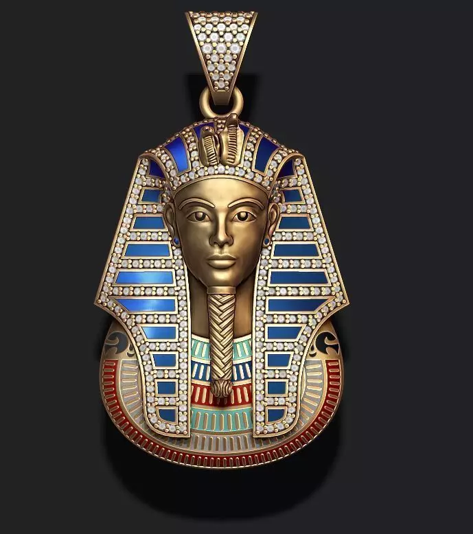 Pharaoh pendant with gems and enamel 3D print model_0