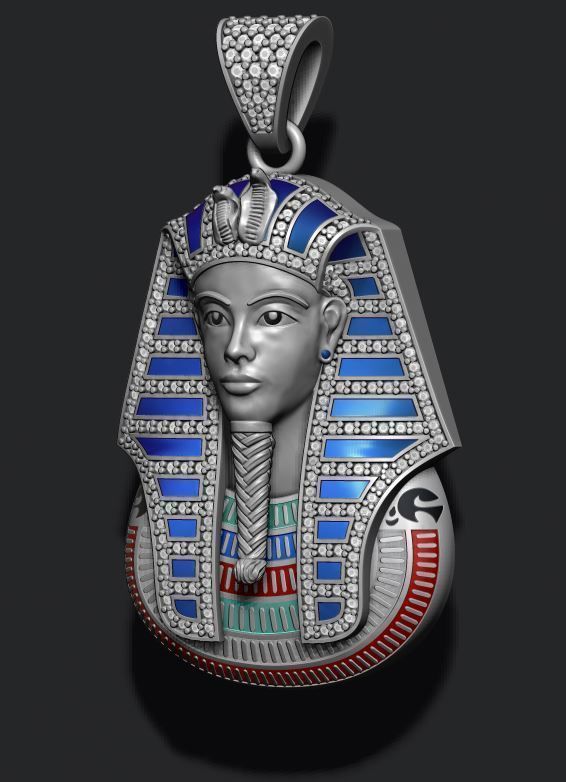 Pharaoh pendant with gems and enamel 3D print model_3