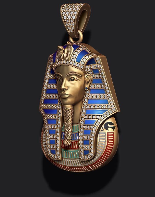Pharaoh pendant with gems and enamel 3D print model_1