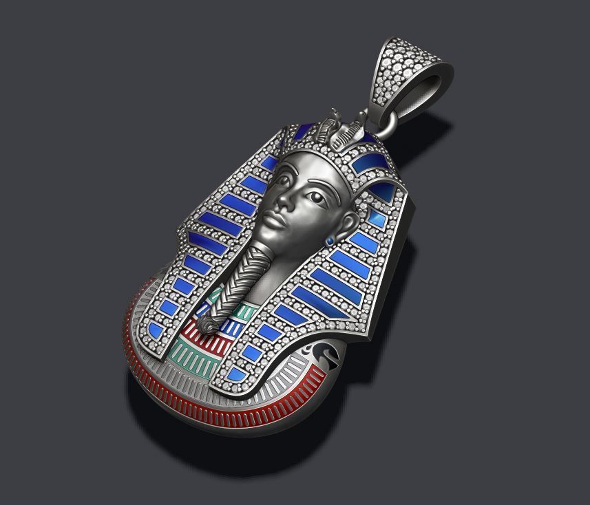 Pharaoh pendant with gems and enamel 3D print model_7