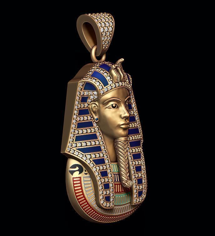 Pharaoh pendant with gems and enamel 3D print model_2