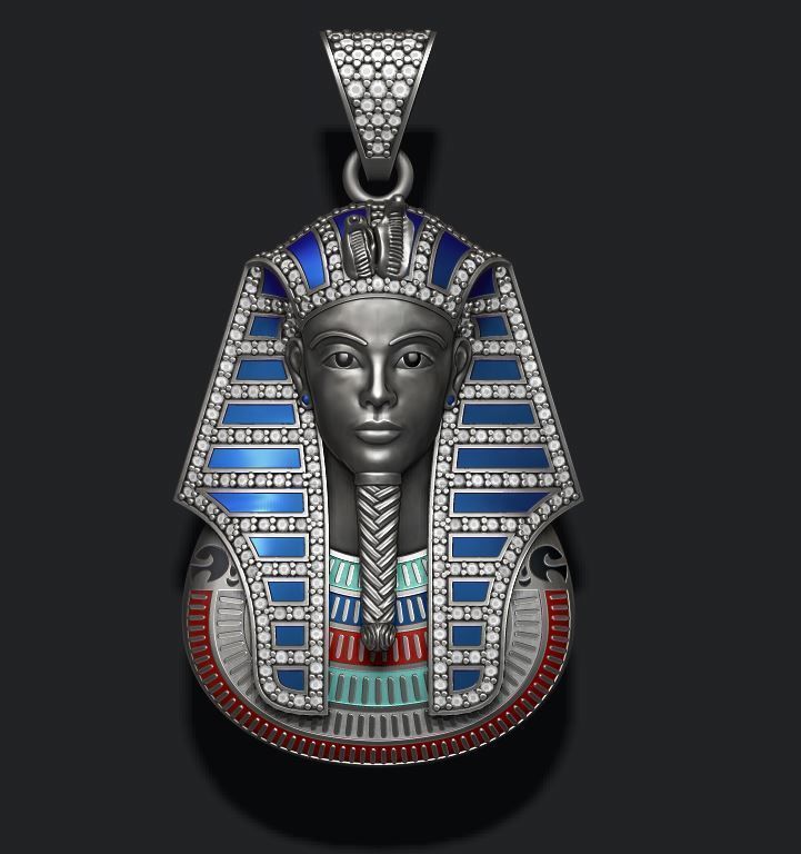 Pharaoh pendant with gems and enamel 3D print model_8