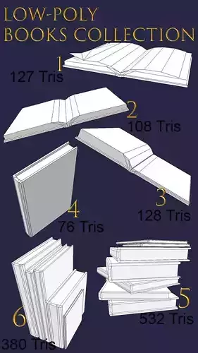 Low poly books collection  UV Low-poly 3D model