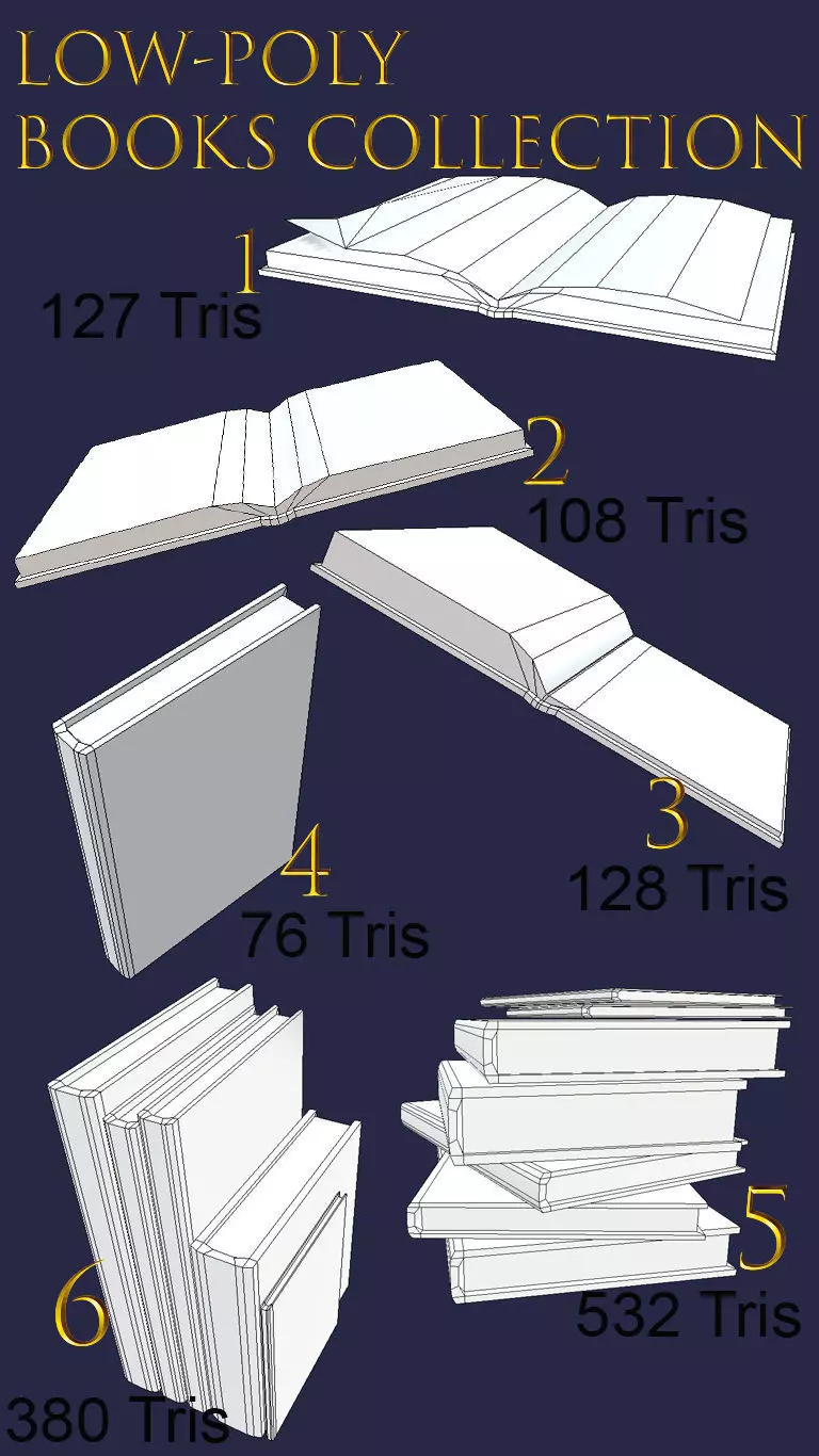 Low poly books collection UV Low-poly 3D model