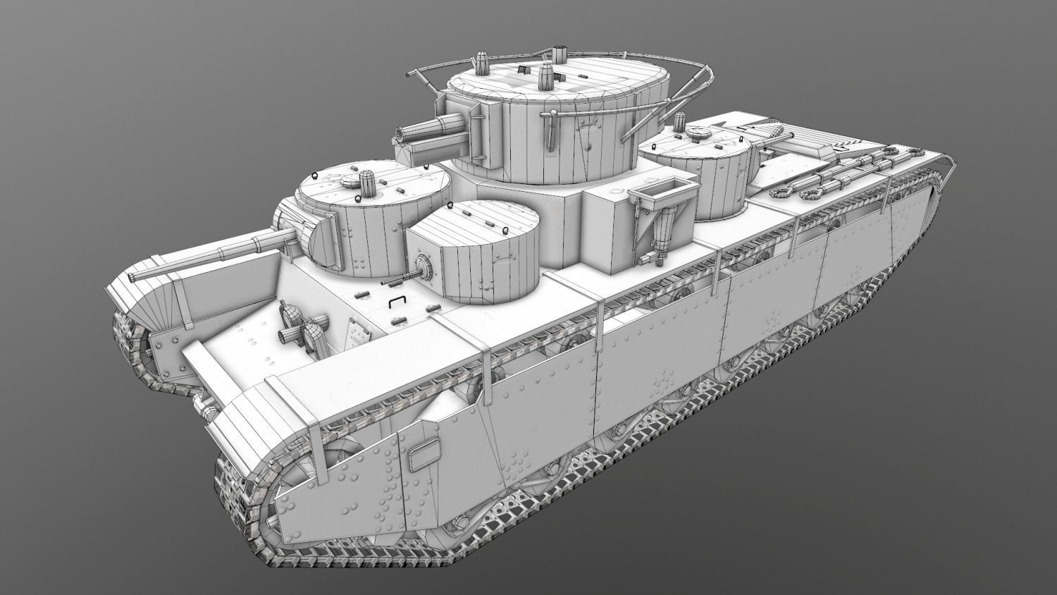 Tank T-35 Low-poly 3D model_9