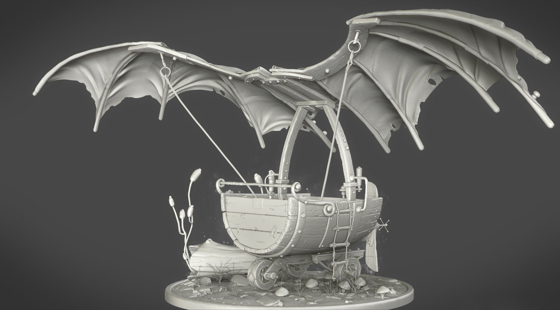 Cartoon sci-fi hand-drawn style flying car Low-poly 3D model_1