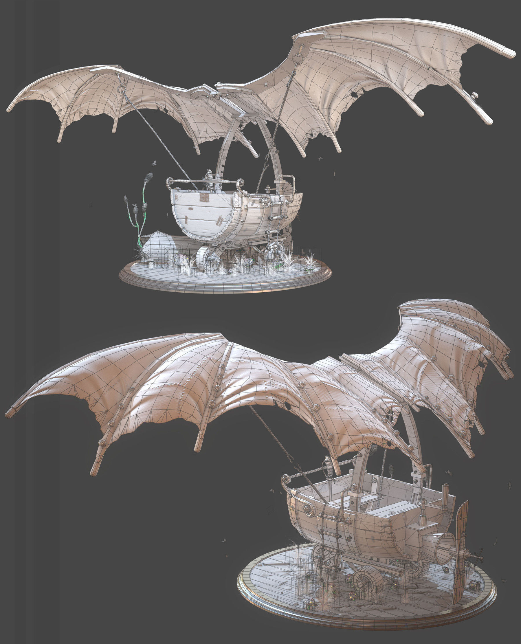 Cartoon sci-fi hand-drawn style flying car Low-poly 3D model_2