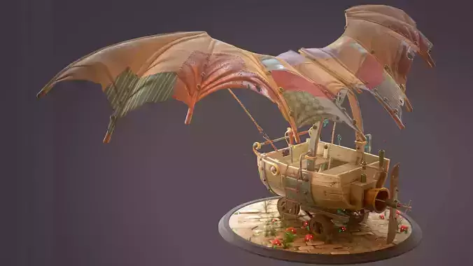 Cartoon sci-fi hand-drawn style flying car Low-poly 3D model
