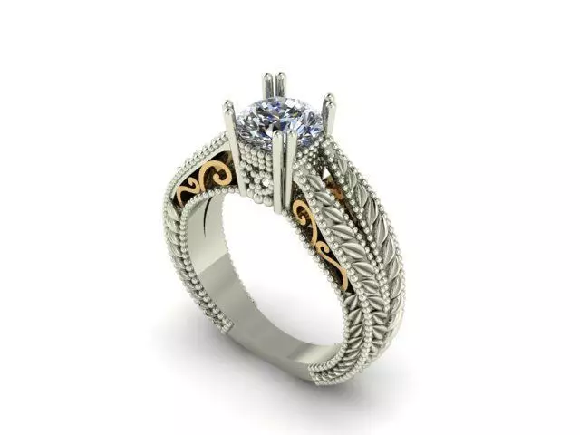RING 1CT DIAMOND SOLITAIRE WITH MILLGRAIN FANCY ENGAGEMENT RING 3D print model