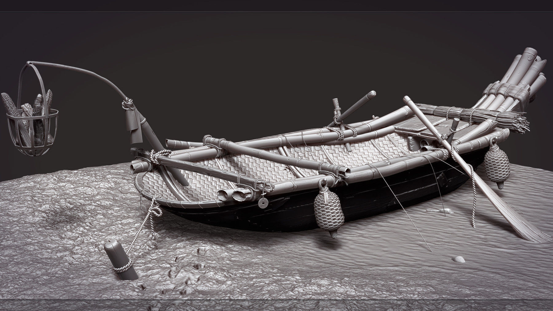 Real time era game fishing boat model 3D model_1