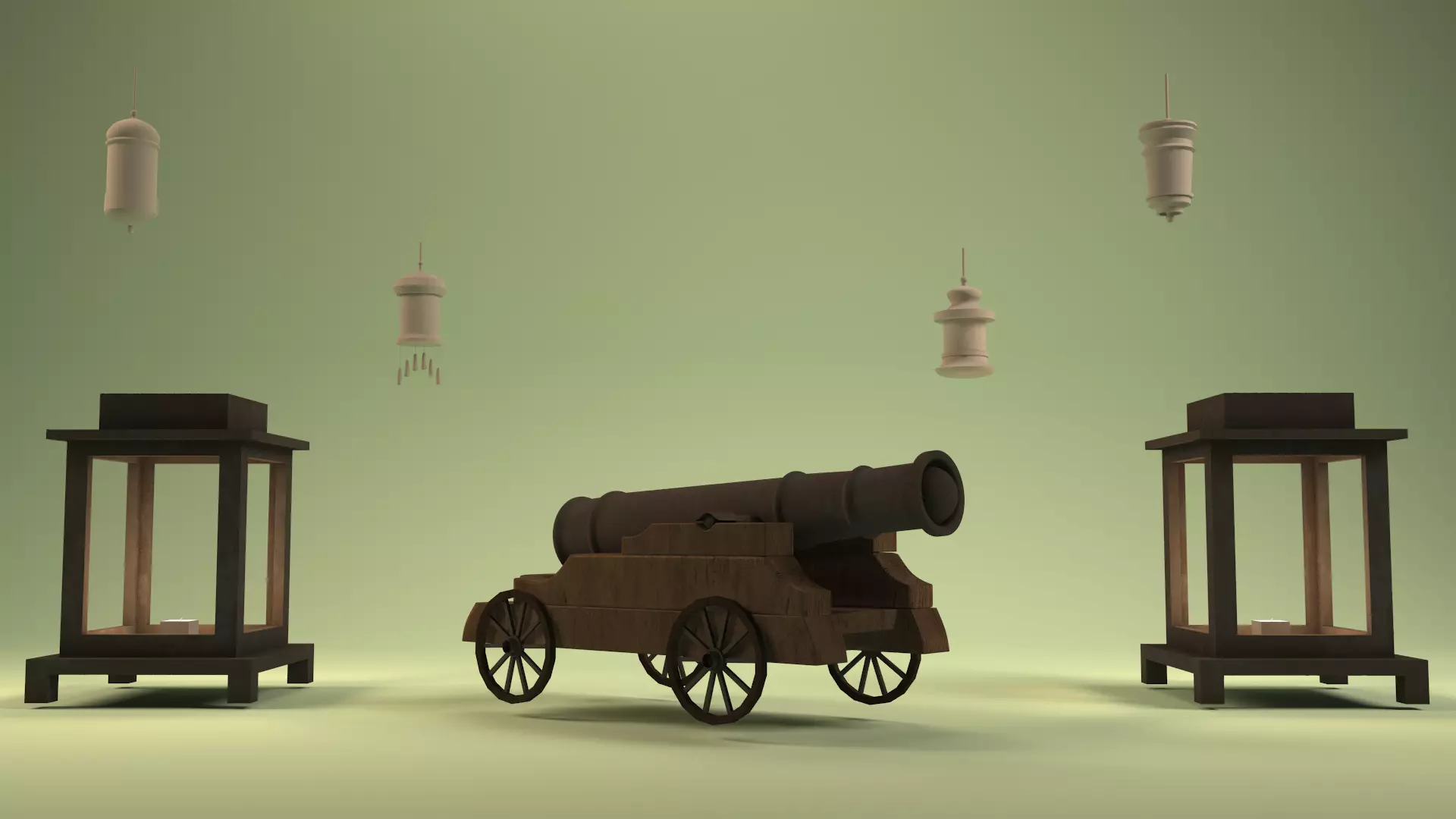 cannon and lanterns 3D model