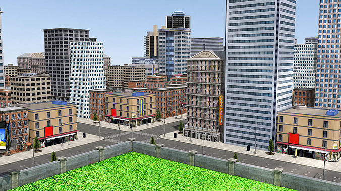 Realistic Modern City for Simulation and  Shooting Games Low-poly 3D model
