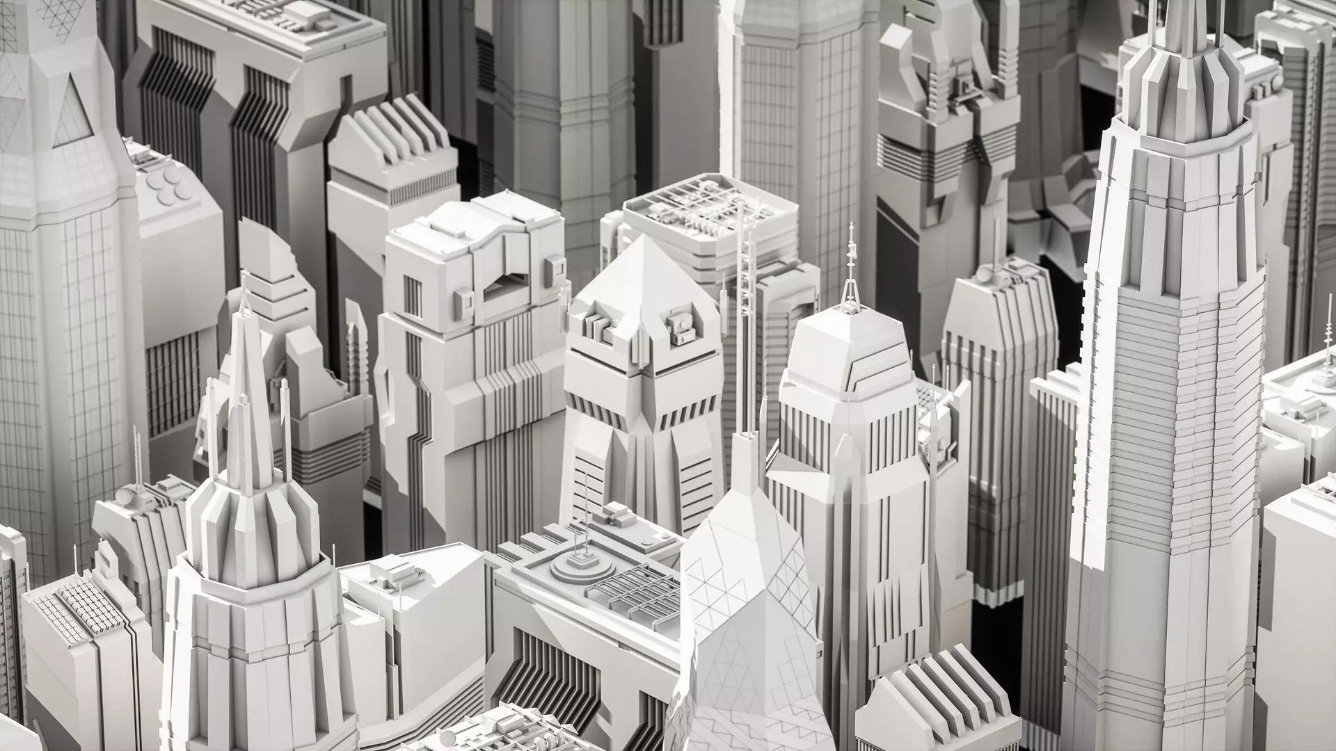 Cyberpunk modern low poly sci-fi skyscrapers Low-poly 3D model_0