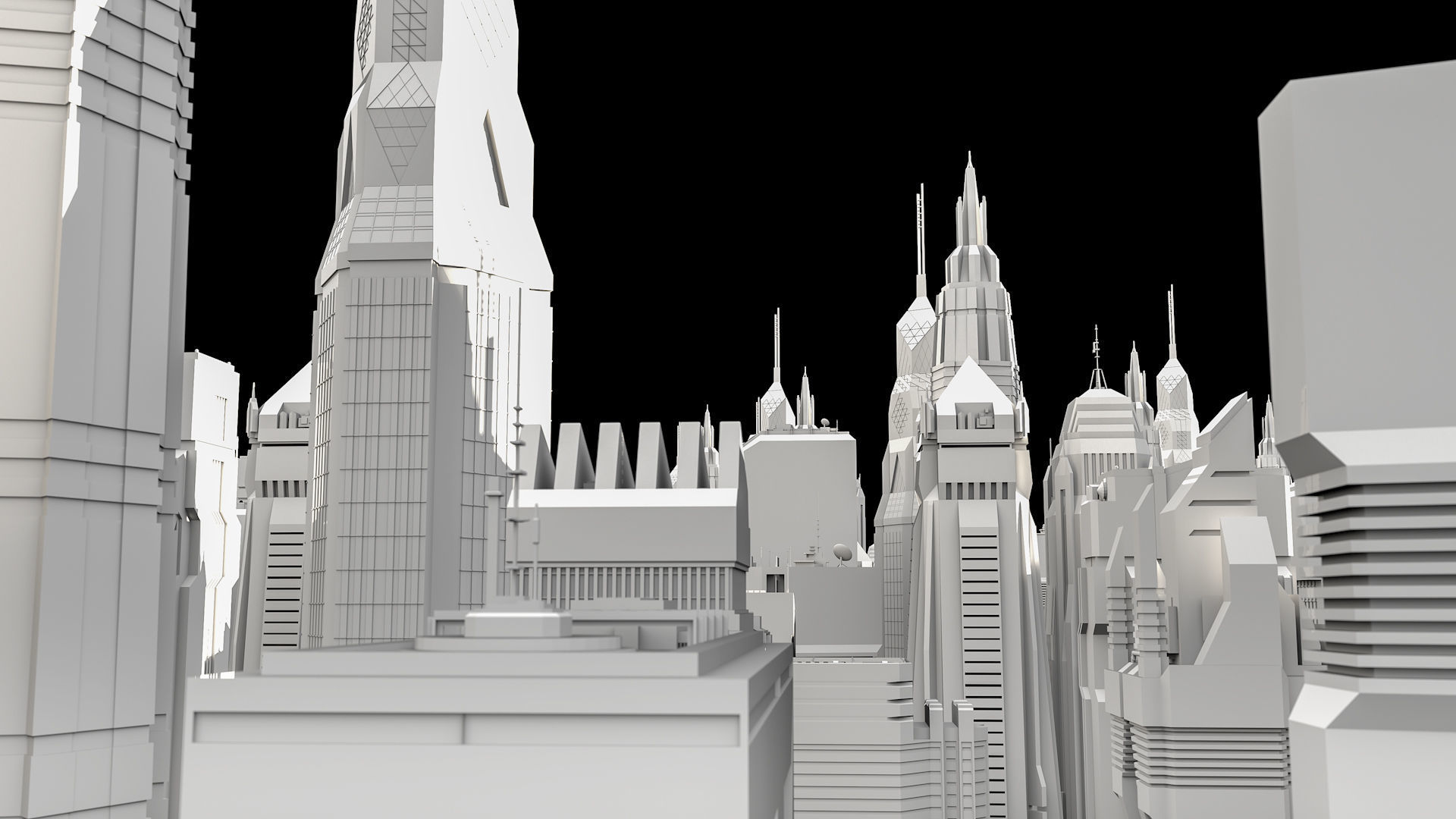 Cyberpunk modern low poly sci-fi skyscrapers Low-poly 3D model_5