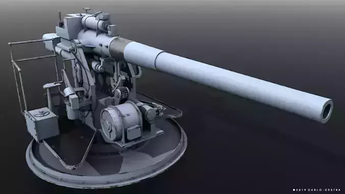 QF 120mm Mk VIII naval gun Low-poly 3D model