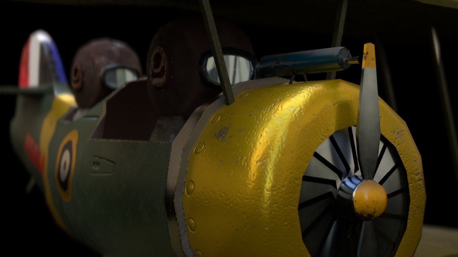 PBR Low poly  cartoon WW1 Biplane Low-poly 3D model_6