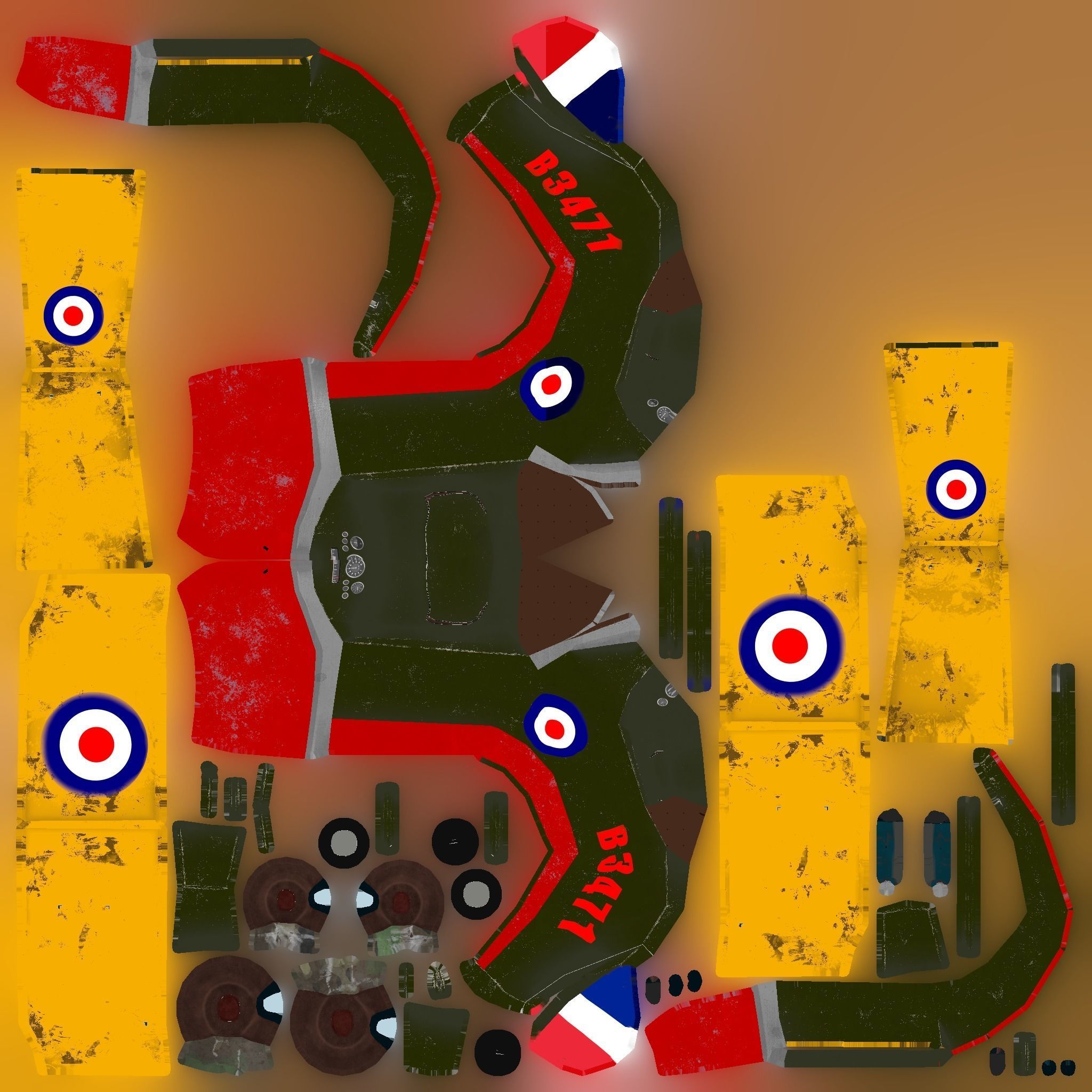 PBR Low poly  cartoon WW1 Biplane Low-poly 3D model_10