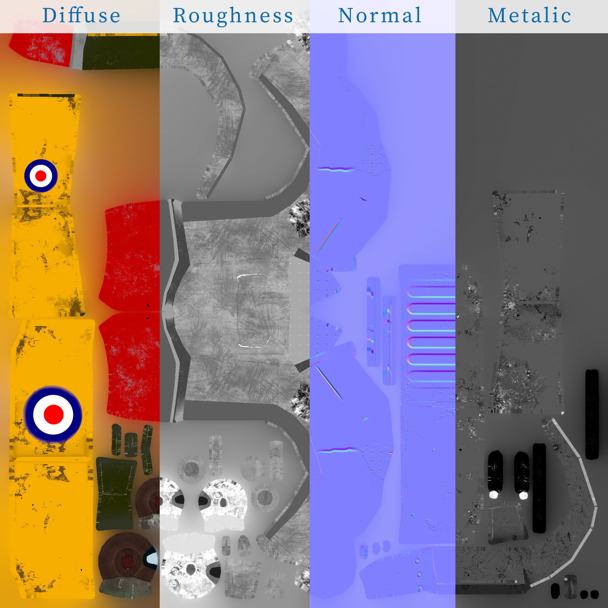 PBR Low poly  cartoon WW1 Biplane Low-poly 3D model_8