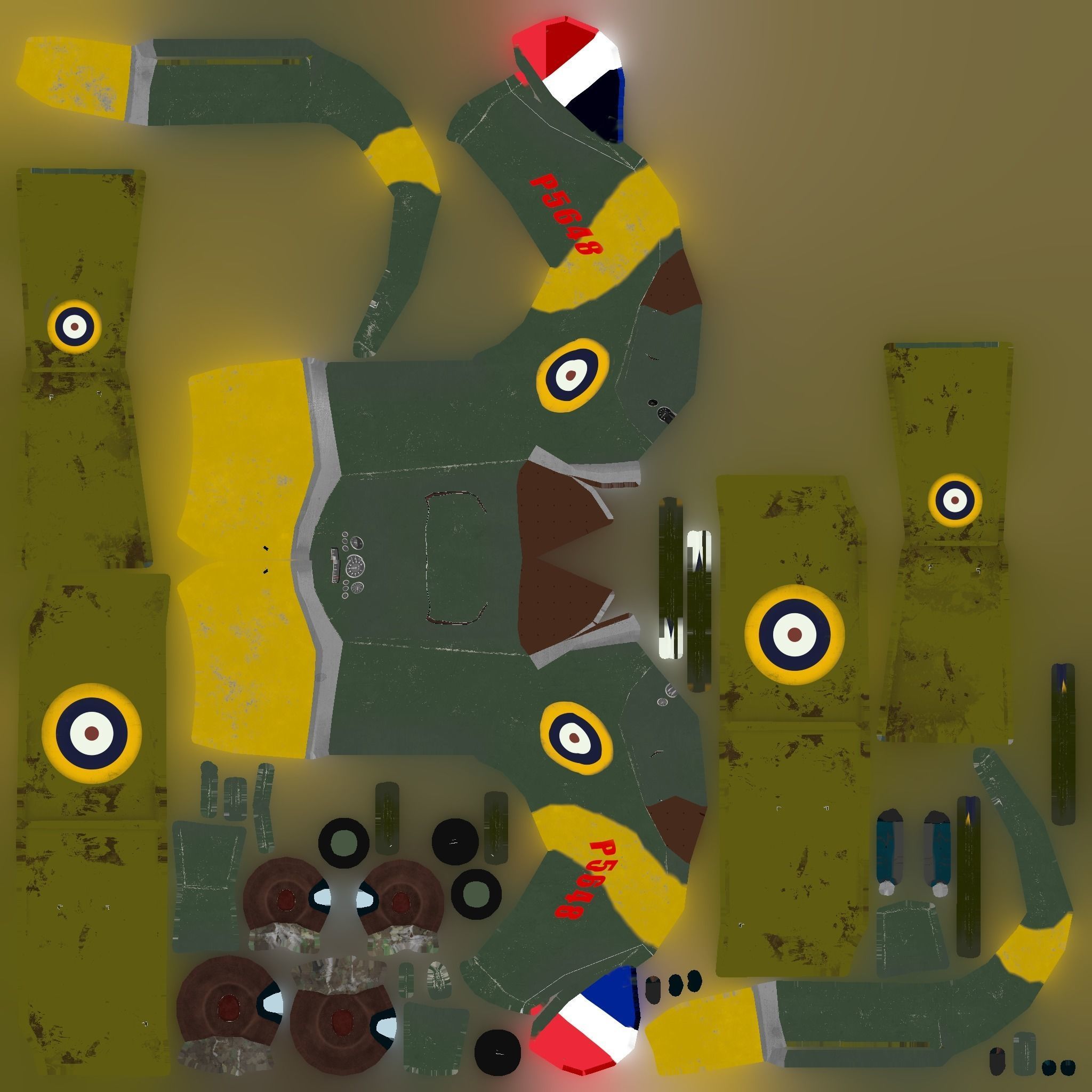 PBR Low poly  cartoon WW1 Biplane Low-poly 3D model_12