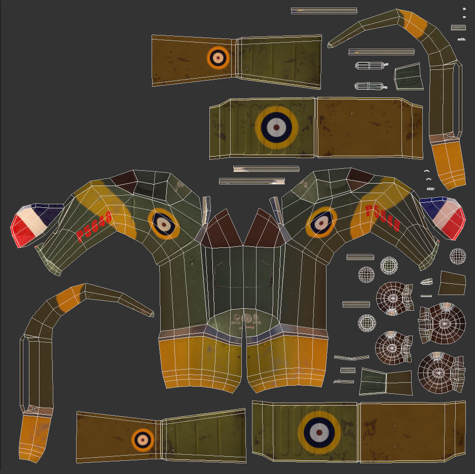 PBR Low poly  cartoon WW1 Biplane Low-poly 3D model_5