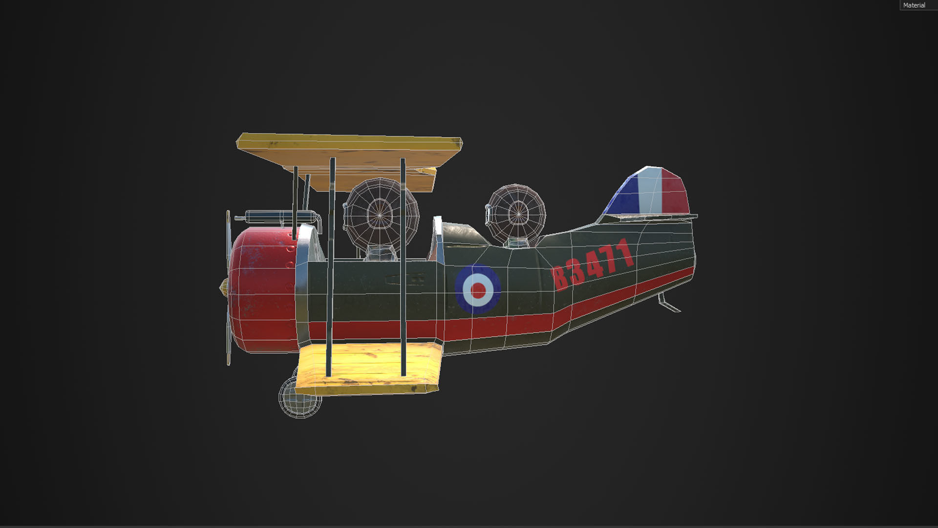 PBR Low poly  cartoon WW1 Biplane Low-poly 3D model_2