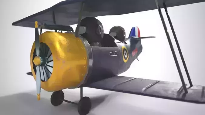 PBR Low poly  cartoon WW1 Biplane Low-poly 3D model