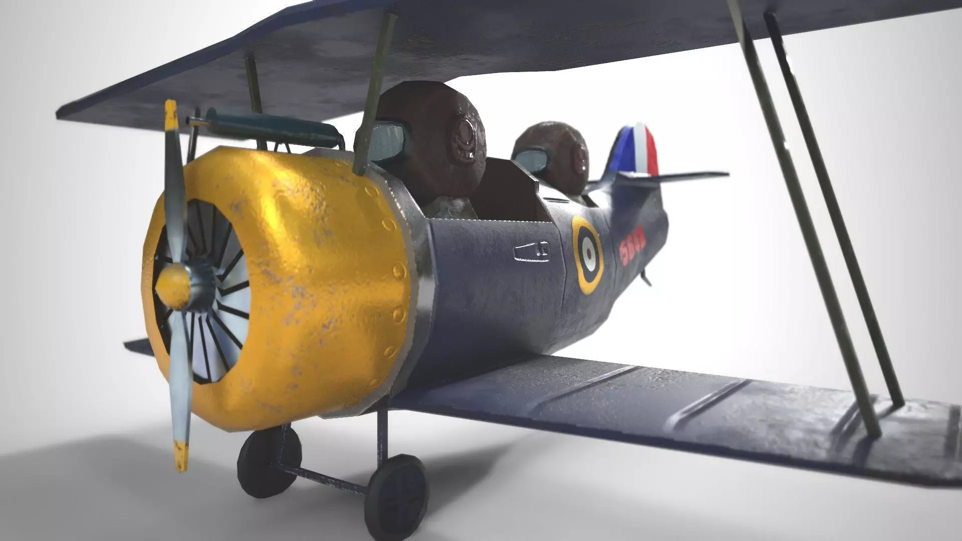 PBR Low poly  cartoon WW1 Biplane Low-poly 3D model_0