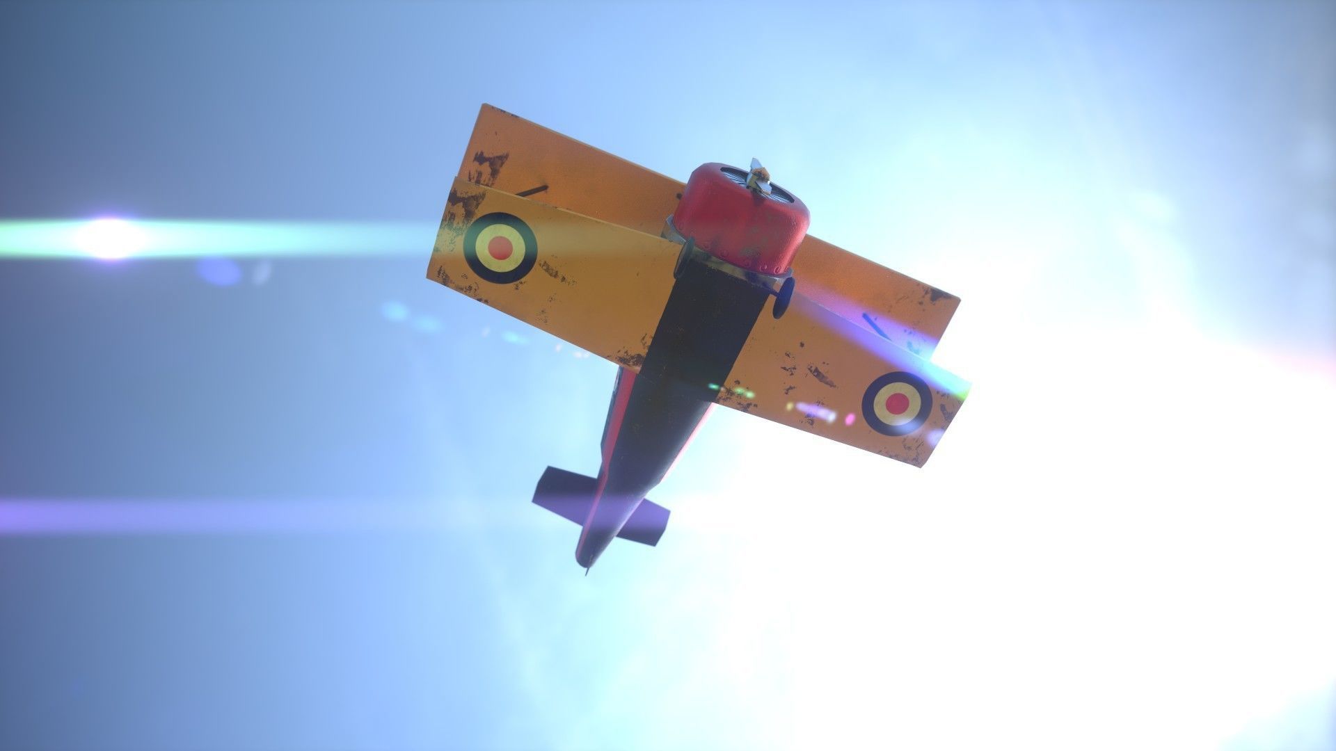 PBR Low poly  cartoon WW1 Biplane Low-poly 3D model_1