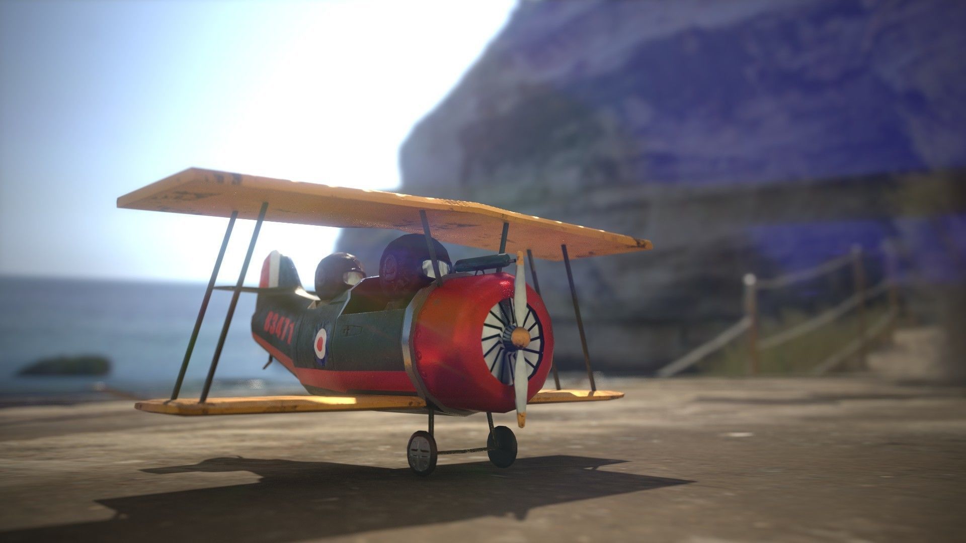 PBR Low poly  cartoon WW1 Biplane Low-poly 3D model_9