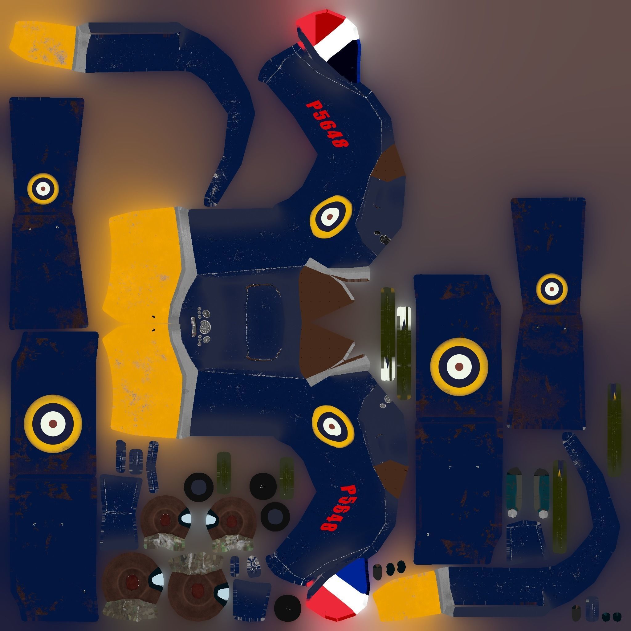 PBR Low poly  cartoon WW1 Biplane Low-poly 3D model_11