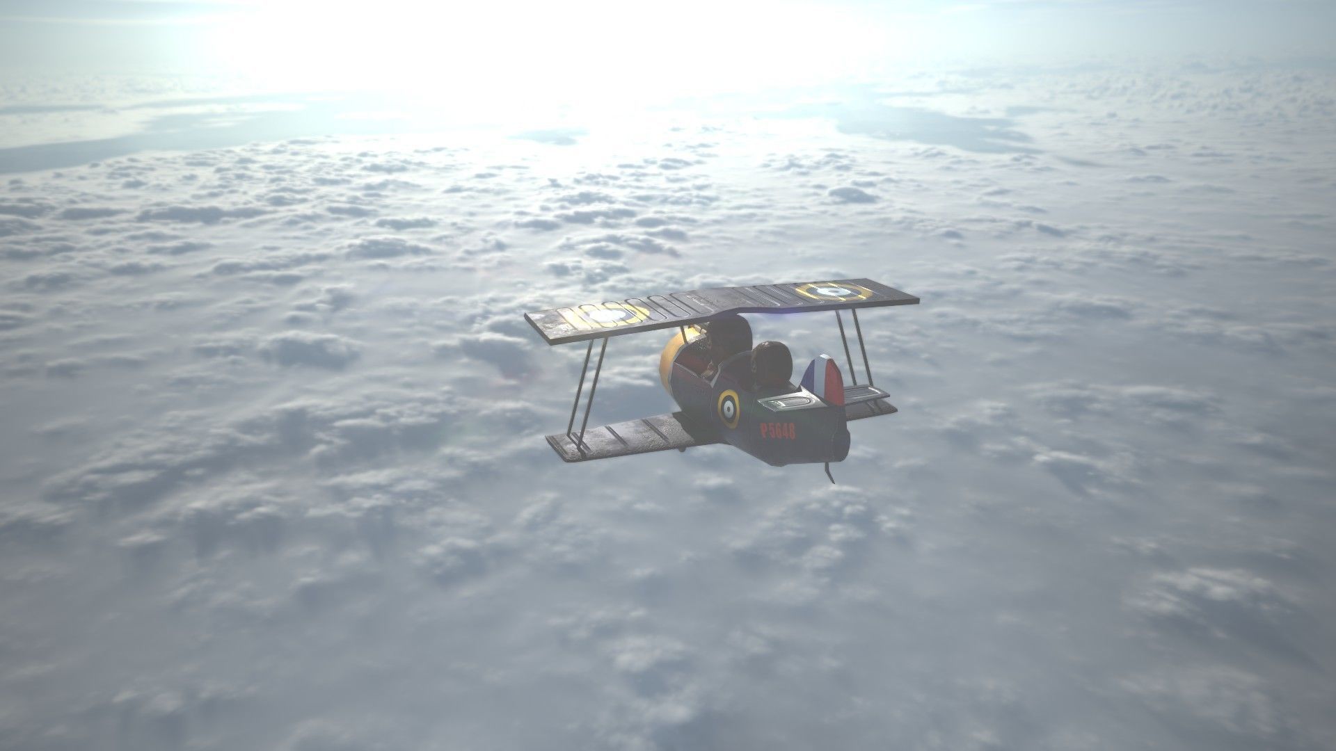 PBR Low poly  cartoon WW1 Biplane Low-poly 3D model_4