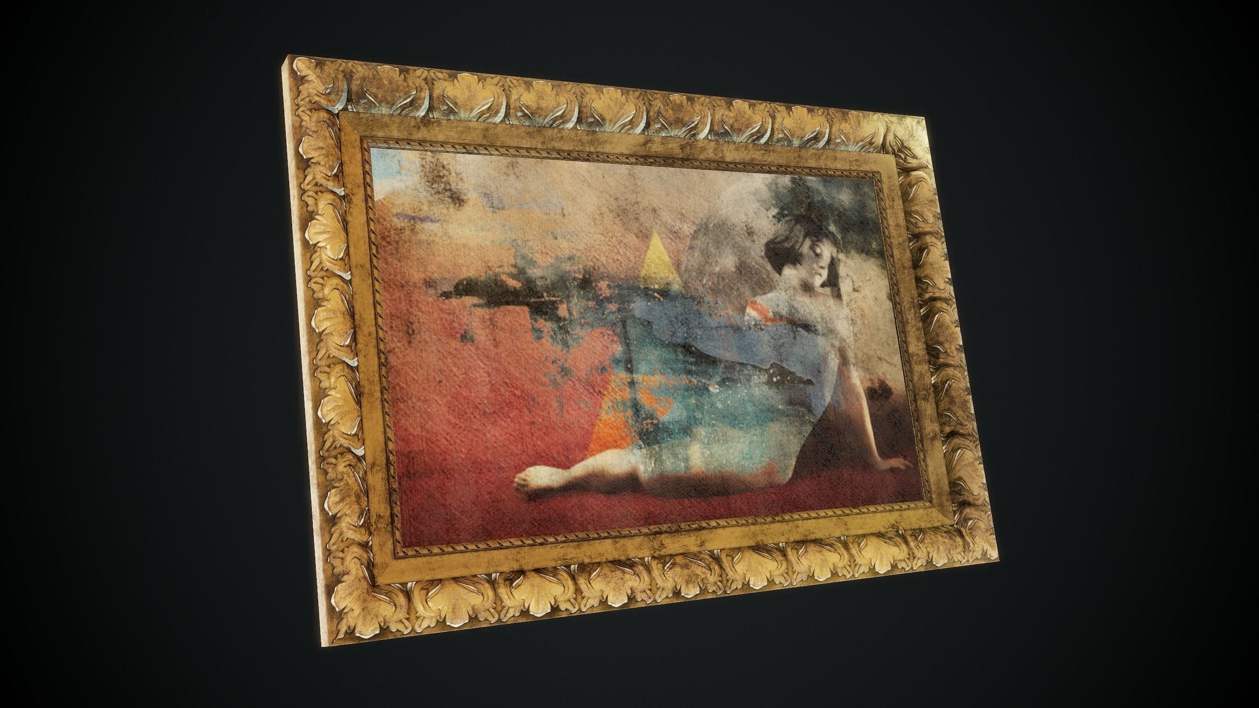 Pictures woman sleeping in wooden frame Low-poly 3D model_9